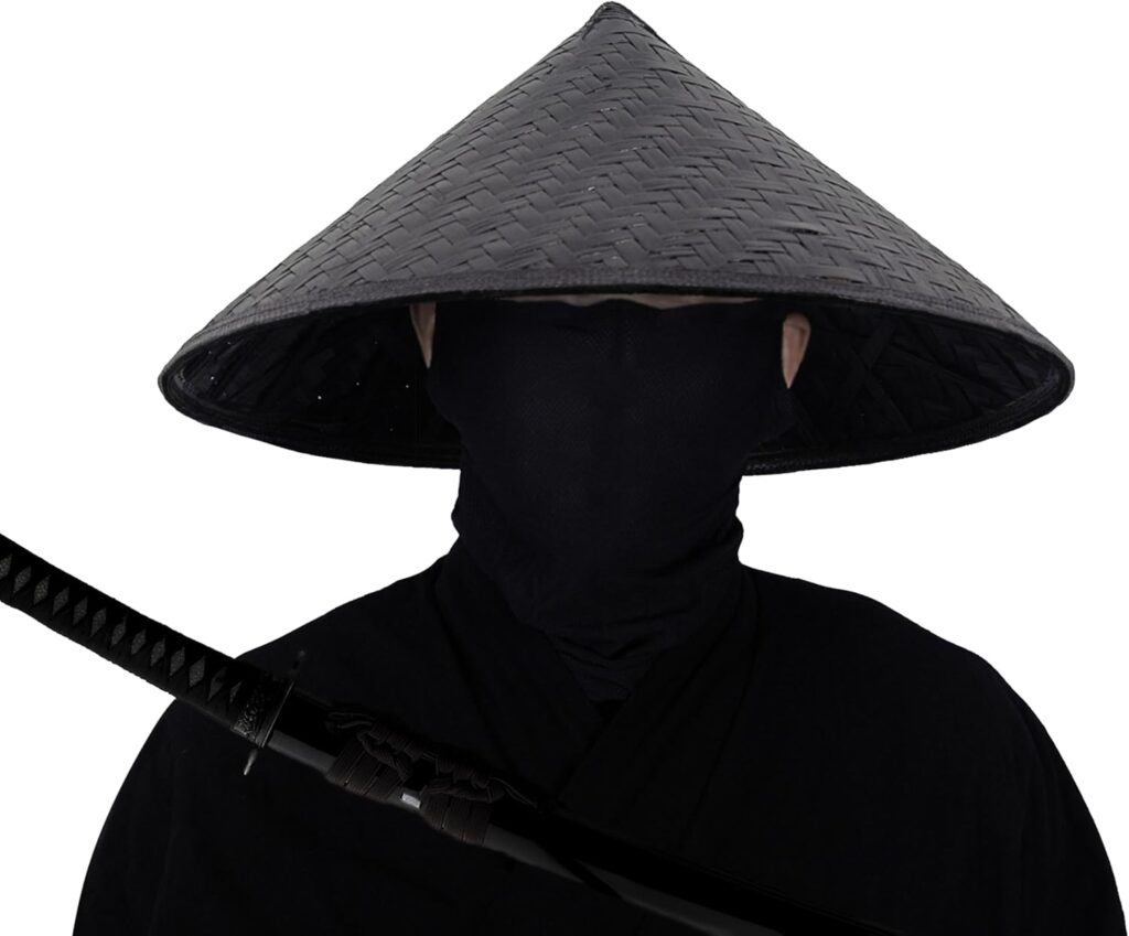 Black Handmade Bamboo Hat Samurai Hat Cosplay Hat (17 x 7)