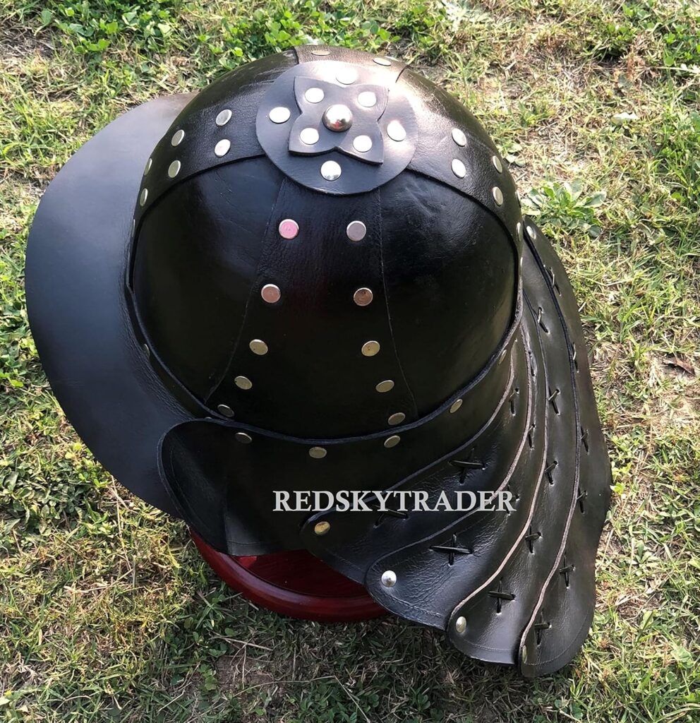 Leather Samurai Armor | Medieval Viking Cosplay Armor | Leather Knight Armor |Steampunk Fantasy Unisex Viking Armor (Black Armor Helmet)
