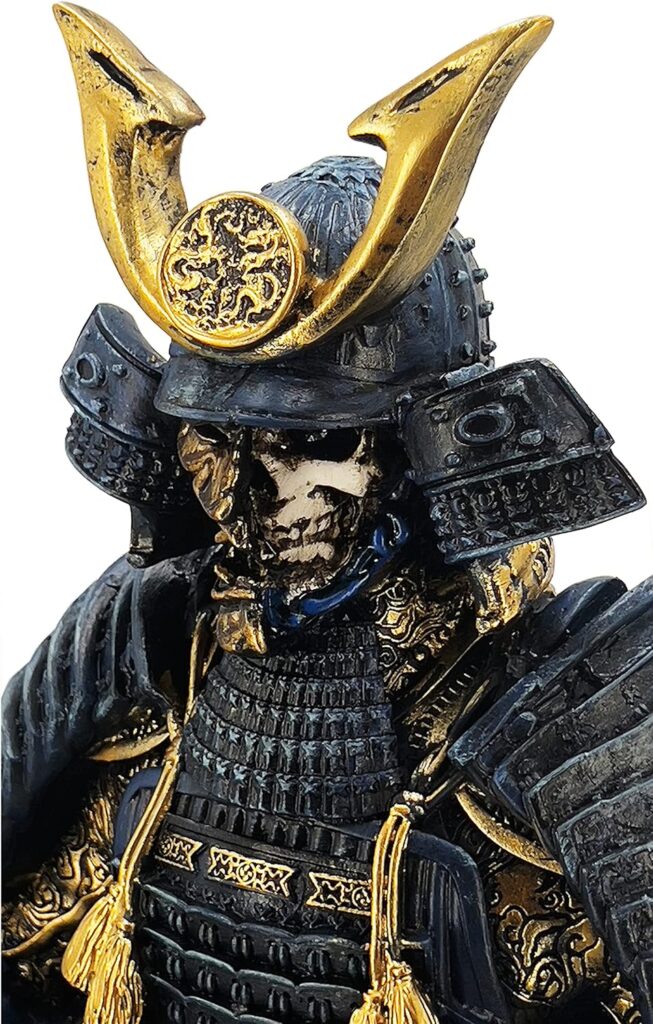 Medieval Samurai Undead Warrior Resin Statue Ornament for Home Living Room Porch Office Desk Decoration Gift (Blue Gold)