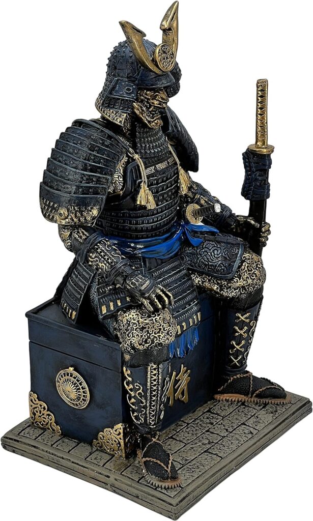 Medieval Samurai Undead Warrior Resin Statue Ornament for Home Living Room Porch Office Desk Decoration Gift (Blue Gold)