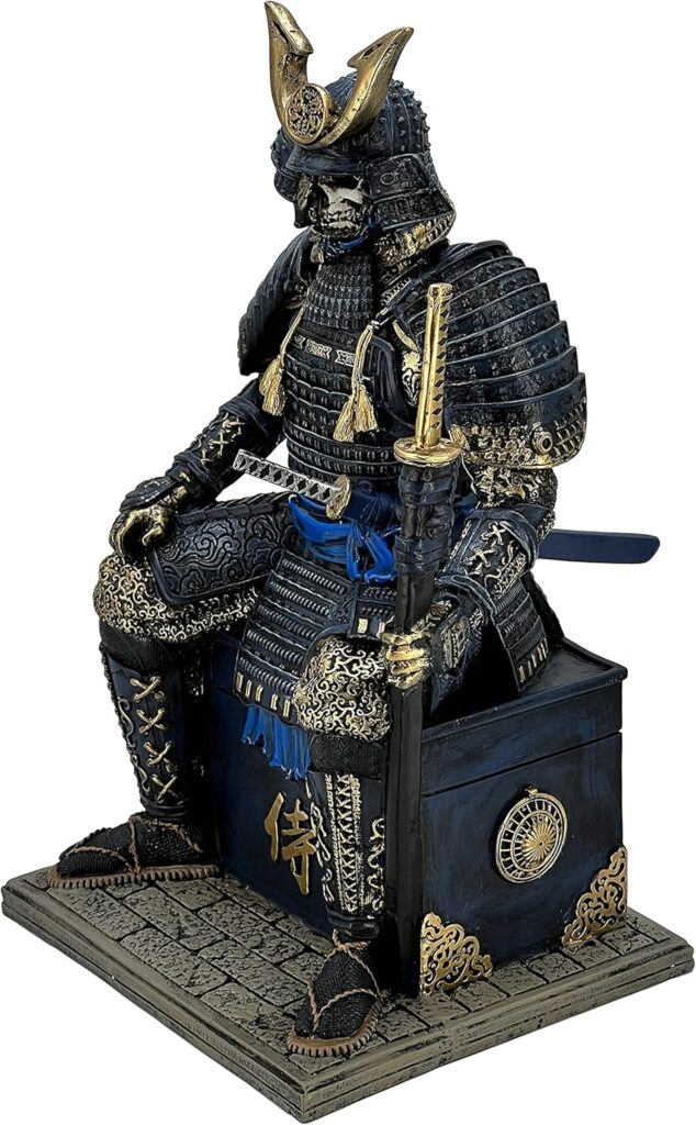 Medieval Samurai Undead Warrior Resin Statue Ornament for Home Living Room Porch Office Desk Decoration Gift (Blue Gold)