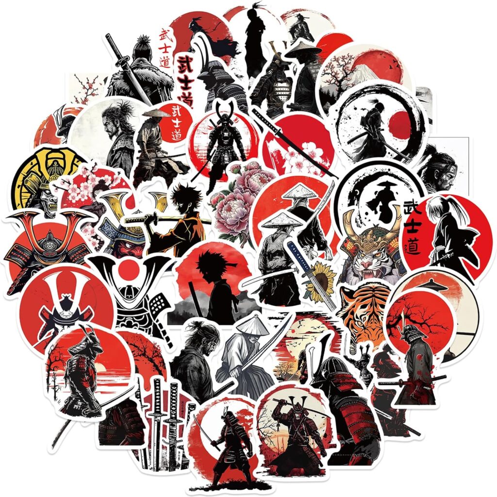 50Pcs Bushido Sticker Japan Samurai Decal Japanese Warriors Spirit Stickers for Car Bumper Hard Hat Helmet Waterproof Graffiti Decals for Kid Boy (Bushido)