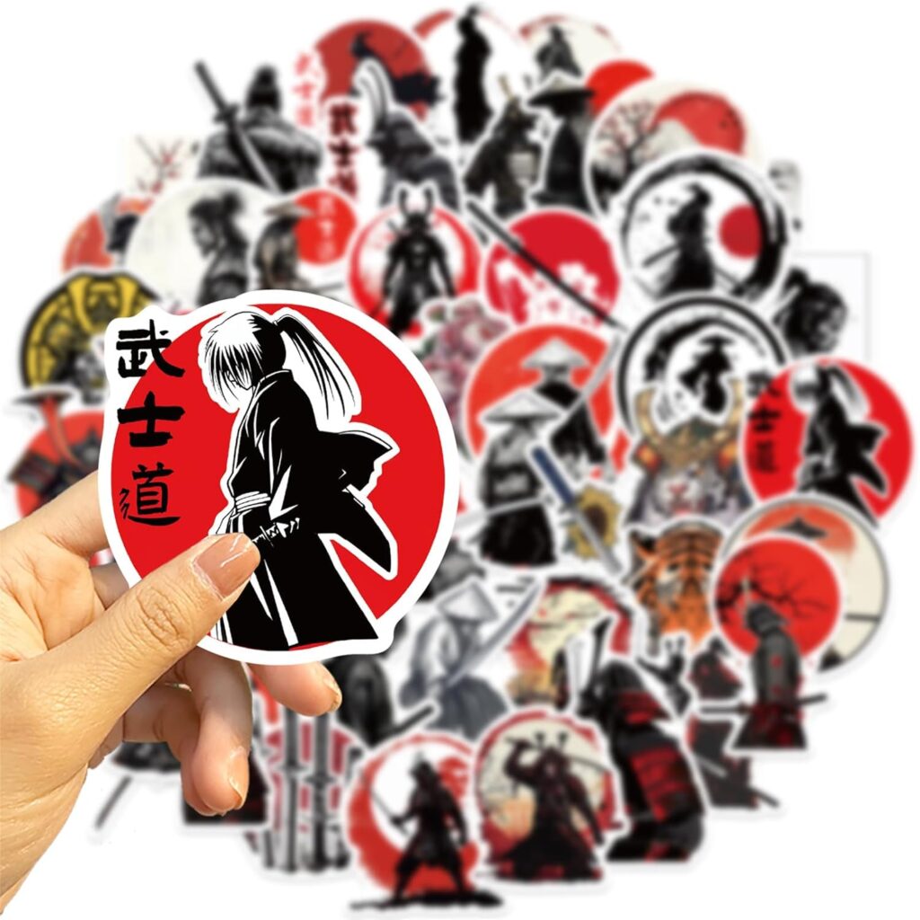 50Pcs Bushido Sticker Japan Samurai Decal Japanese Warriors Spirit Stickers for Car Bumper Hard Hat Helmet Waterproof Graffiti Decals for Kid Boy (Bushido)