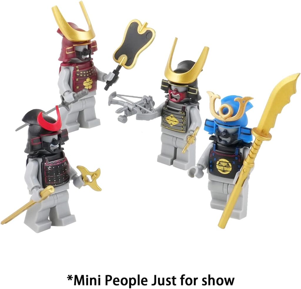 63pcs Anime Japanese Samurai Minifigs Weapons Pack Accessories Set Builidng Block Toy Armor Helmet Bow Designed for Minifigs Gift for Kids Boys Grils