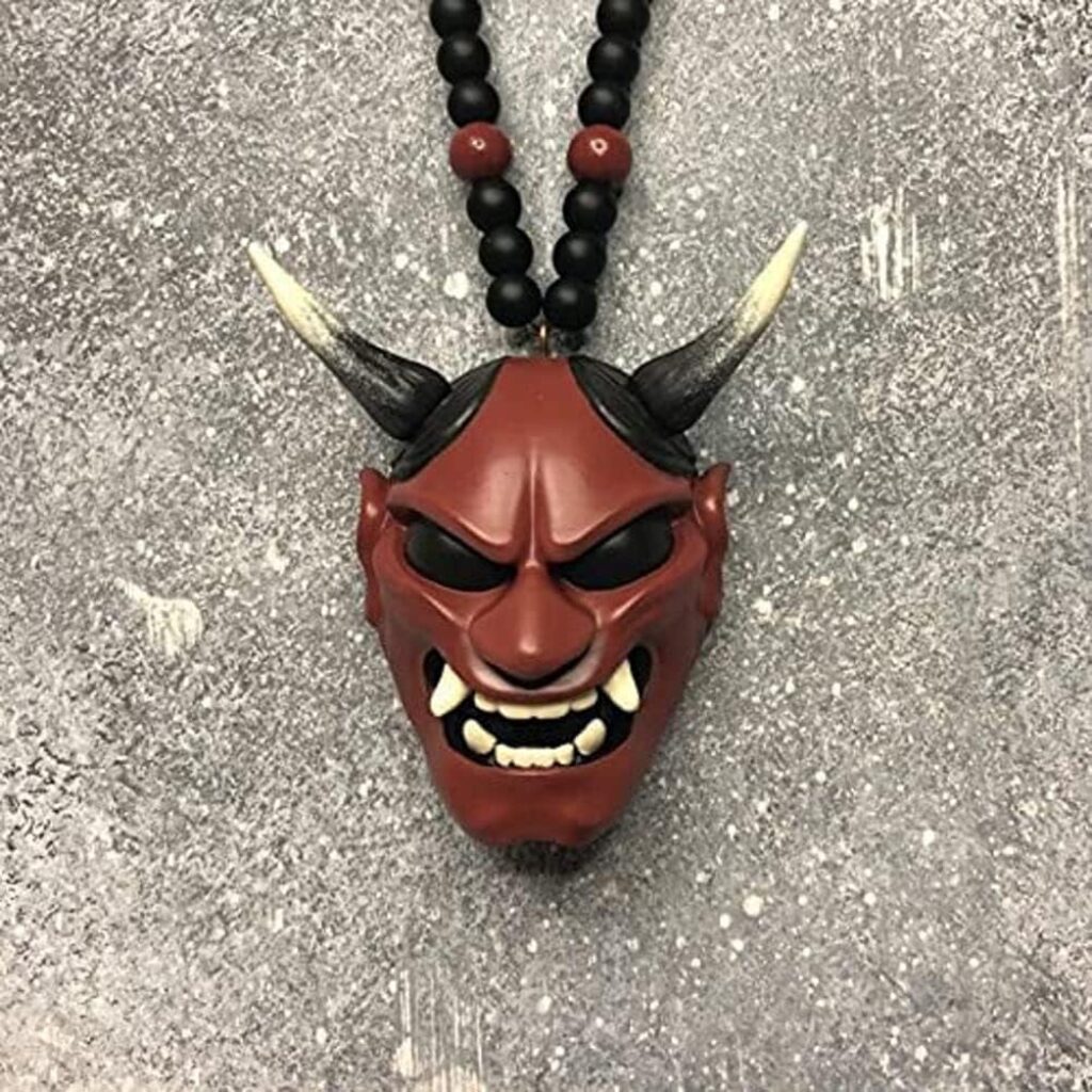 Car Hanging Pendant with Samurai Helmet Hannya Japanese Oni Car Rear View Mirror Charm, Fashion Pendant Car Decoration Auto Ornament Accessories Hang Charm (Green)