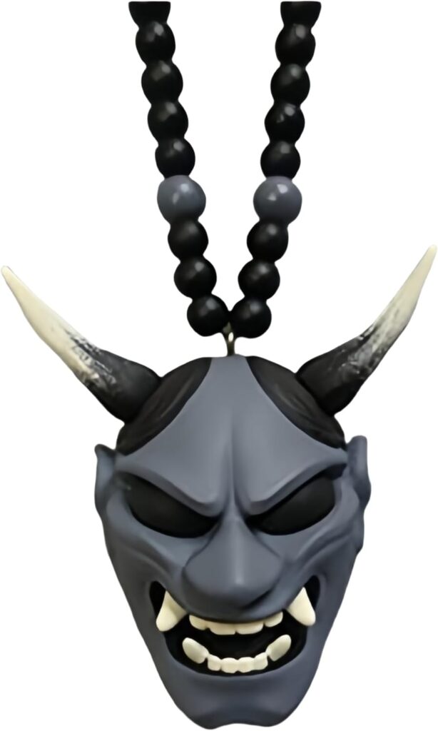 Car Hanging Pendant with Samurai Helmet Hannya Japanese Oni Car Rear View Mirror Charm, Fashion Pendant Car Decoration Auto Ornament Accessories Hang Charm (Green)