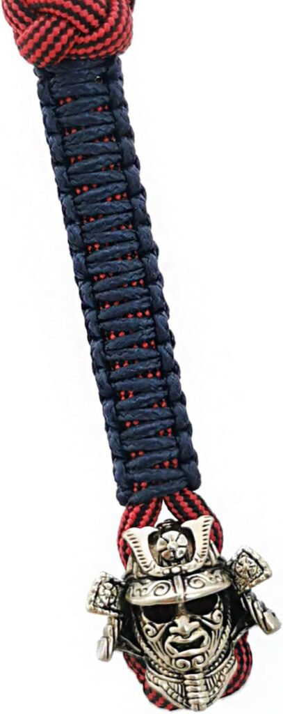 CooB EDC Paracord Knife Lanyard with Hand-Casted Metal Paracord Bead Pendant Samurai Helmet Warrior. Paracord Knives Lanyards