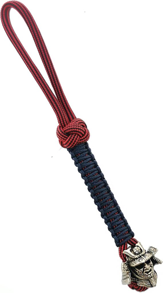 CooB EDC Paracord Knife Lanyard with Hand-Casted Metal Paracord Bead Pendant Samurai Helmet Warrior. Paracord Knives Lanyards