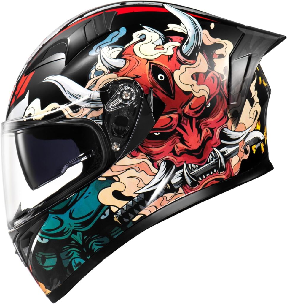 Full Face Motorcycle Helmet with Internal Tinted Visor  DOT Approved for Moped ATV Cruiser Scooter (Samurai Spirit, Medium)