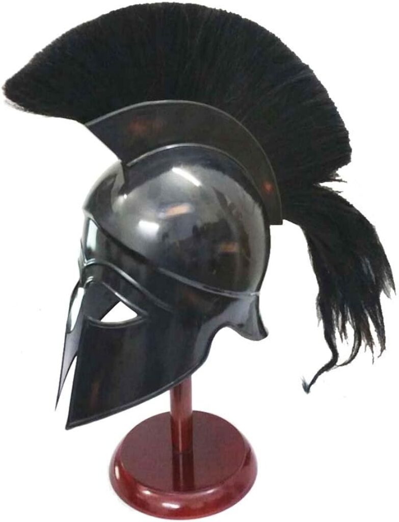 Greek Corinthian Helmet Ancient Medieval Armor Knight Spartan Replica Helmet with Black Plume Rustic Vintage Home Decor Gifts