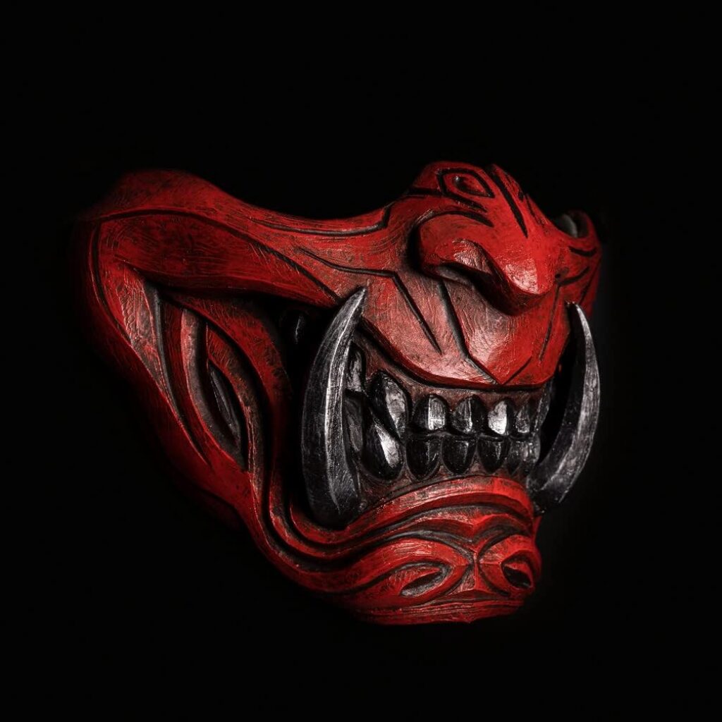 Half Face Samurai Mask Ronin Oni Mempo Japanese Demon NOH for Airsoft Paintball BB Gun Motorcycle Red Joker KKD KK31