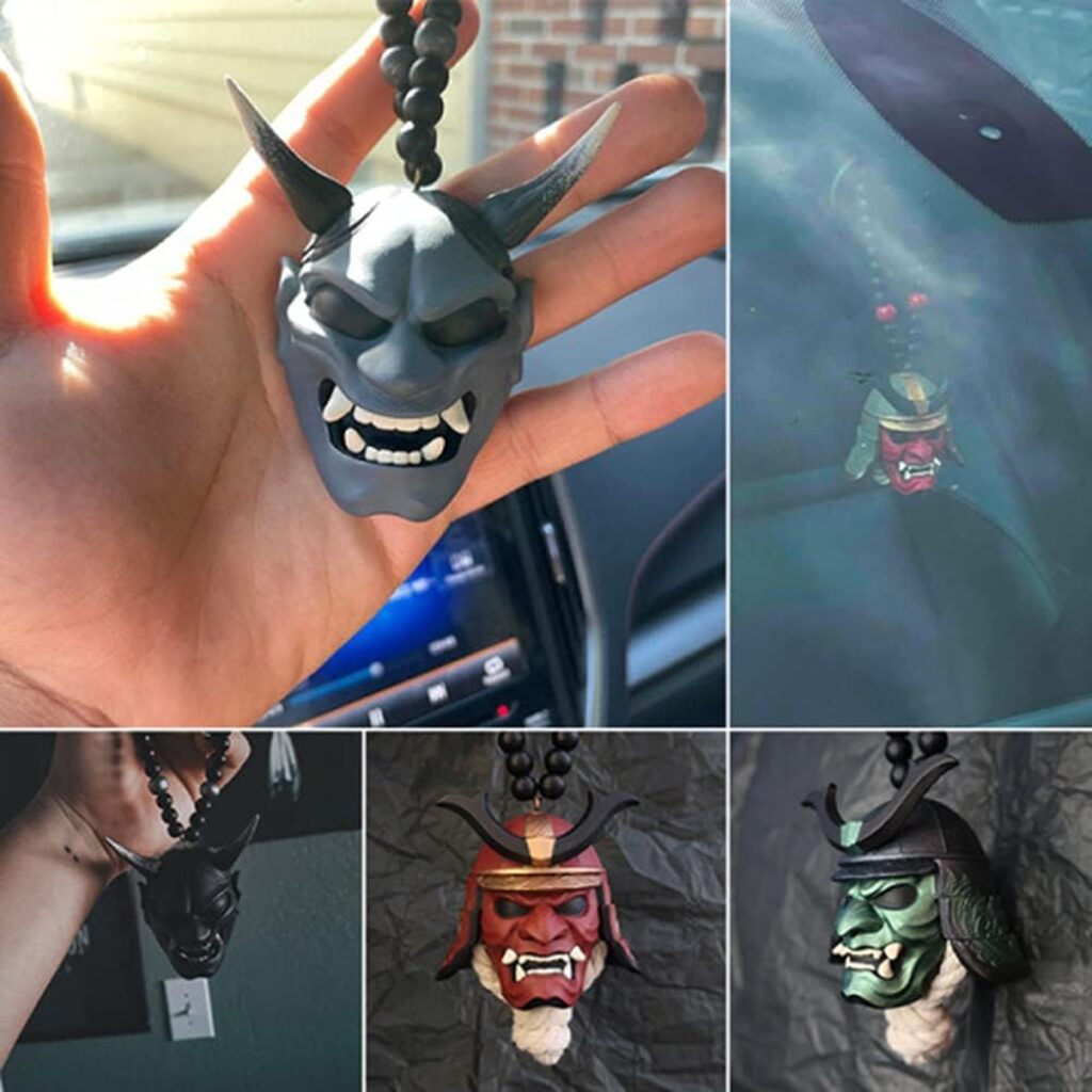 Hannya Japanese Oni Samurai Helmet Car Hanging Pendant Rearview Mirror Fashion Car Decoration Ornament Accessory Hanging Charm