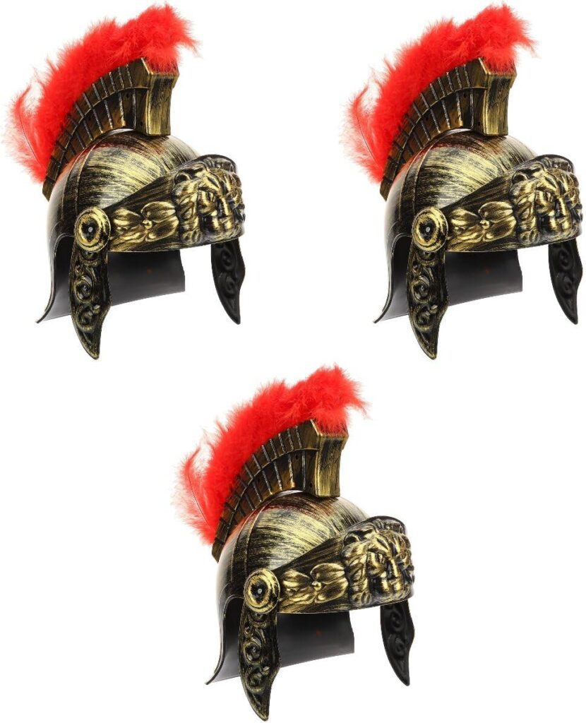 Holibanna 3pcs Medieval Knight Soldier Warriors Costume Helmet Samurai Hat Roman Helmet Ancient Roman Spartans Gladiator Helmet Costume Accessory Trojan Helmet Greek Costume Golden
