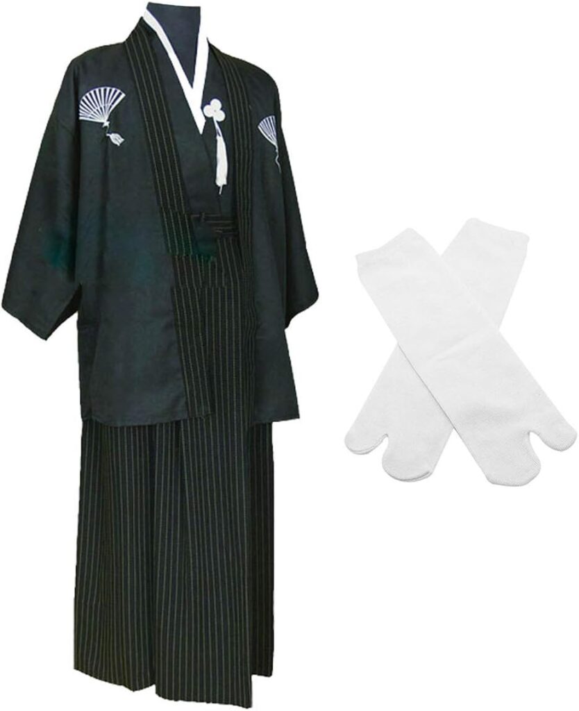Japanese Kimono Samurai Hakama Bushi Mens Uniform with Tabi Socks Set(CHF010)