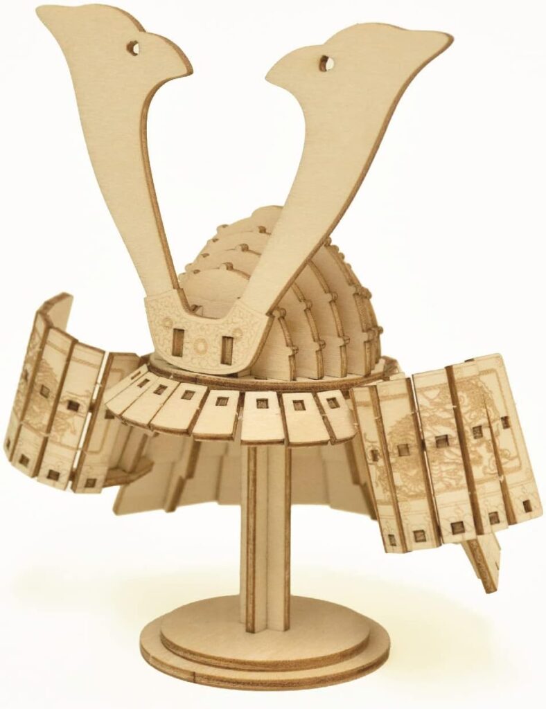 Kabuto Samurai Warrior Helmet Wooden Japanese 3D Puzzle - Fun DIY Wood Craft Kits - Ideal Gift for Birthdays and Party Favors