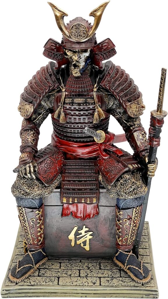 LOOYAR Medieval Ancient Samurai Undead Warrior Resin Statue Ornament Figurine Craft for Home Living Room Porch Decoration Office Desk Desktop Table Arrangement Gift (Red Glod)
