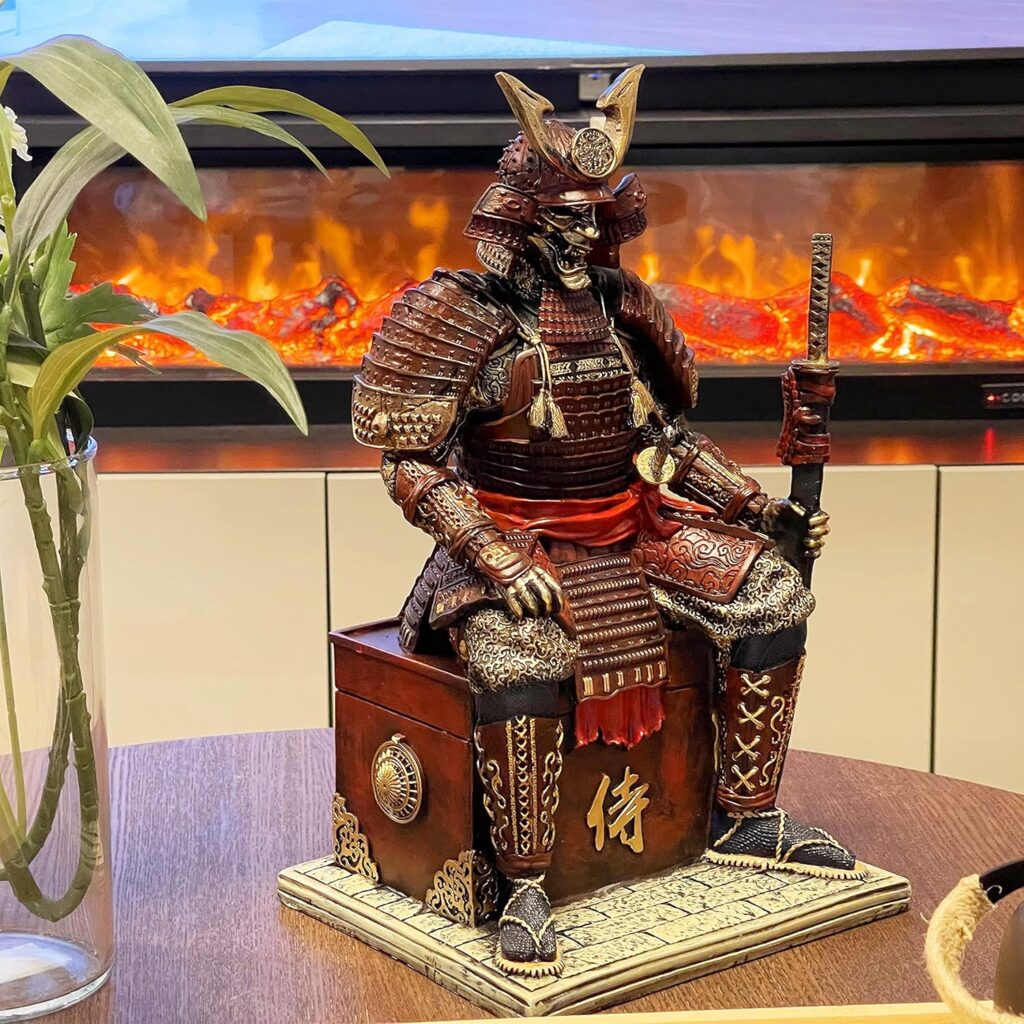 LOOYAR Medieval Ancient Samurai Undead Warrior Resin Statue Ornament Figurine Craft for Home Living Room Porch Decoration Office Desk Desktop Table Arrangement Gift (Red Glod)