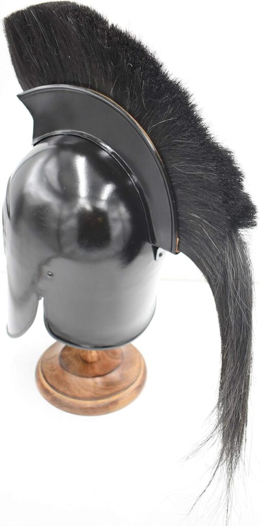 Medieval Warrior Spartan Helmet King Leonidas Helmet Wearable for Adults Black Plume. (Black.)