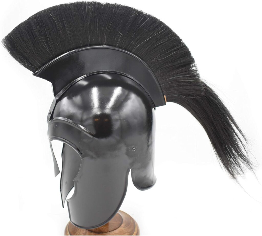 Medieval Warrior Spartan Helmet King Leonidas Helmet Wearable for Adults Black Plume. (Black.)