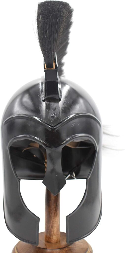 Medieval Warrior Spartan Helmet King Leonidas Helmet Wearable for Adults Black Plume. (Black.)