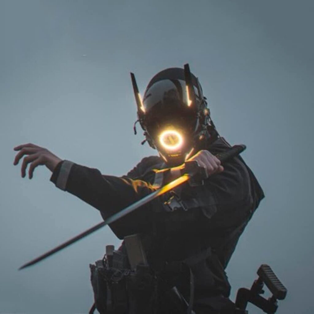 Punk Mask Samurai Futuristic Techwear Mask Black Full Face LED Mask Yellow Halloween Cosplay Costumes Men Women