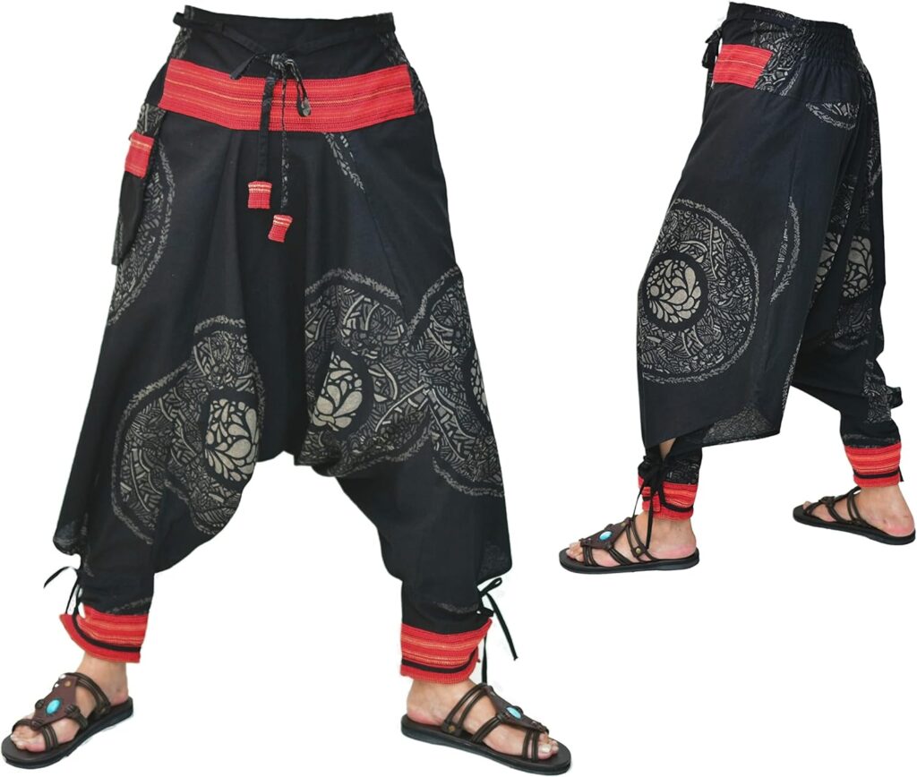 Siamrose Japanese Style Samurai Yoga Ninja Harem Pants Men Women Lounge Trousers, One Size, Elastic Waist