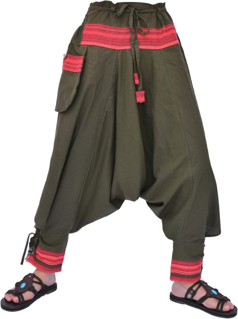 Siamrose Japanese Style Samurai Yoga Ninja Harem Pants Men Women Lounge Trousers, One Size, Elastic Waist