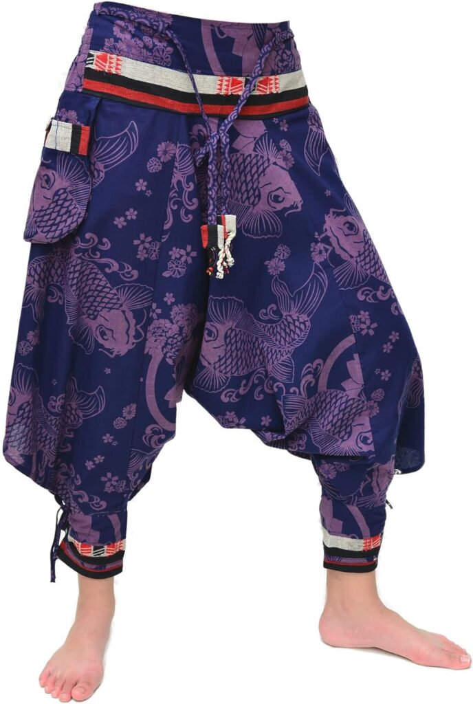 Siamrose Japanese Style Samurai Yoga Ninja Harem Pants Men Women Lounge Trousers, One Size, Elastic Waist