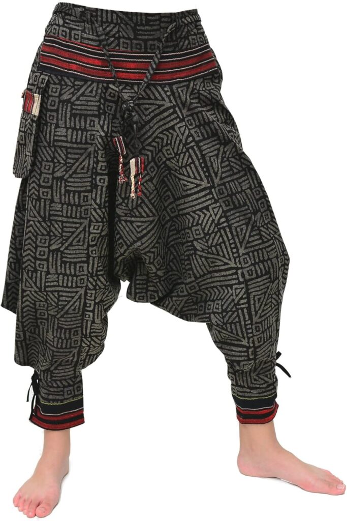 Siamrose Japanese Style Samurai Yoga Ninja Harem Pants Men Women Lounge Trousers, One Size, Elastic Waist