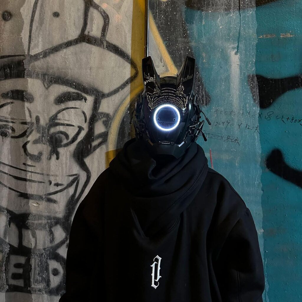 Techwear Mask Punk Mask Helmet,LED Light Cool Samurai Mask,Halloween Cosplay Anime mask