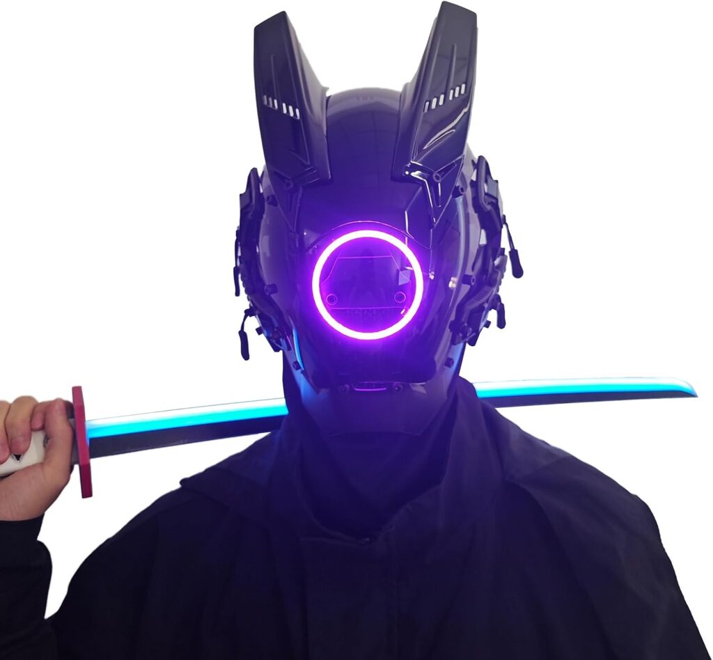 Techwear Mask Punk Mask Helmet,LED Light Cool Samurai Mask,Halloween Cosplay Anime mask