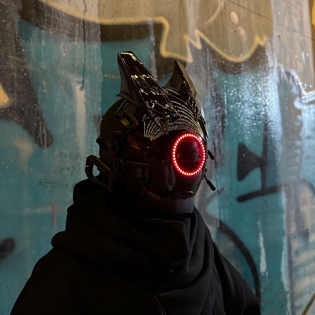Techwear Mask Punk Mask Helmet,LED Light Cool Samurai Mask,Halloween Cosplay Anime mask
