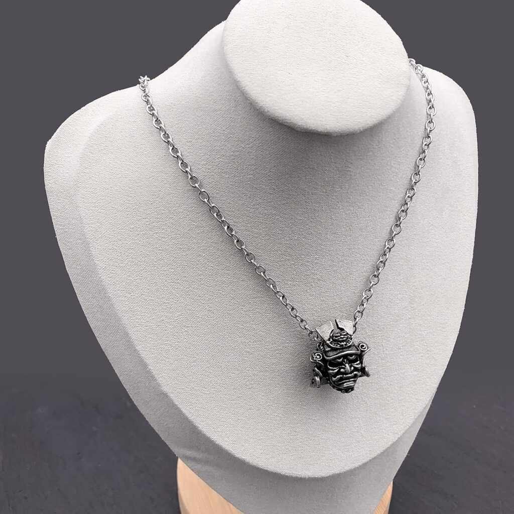 Wchama Japanese Samurai Shogun Helmet Mask Necklace Armor Ghost Tsushima Good Luck Charm Necklaces