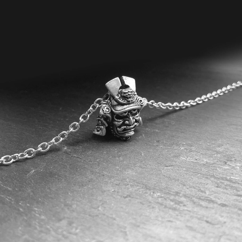 Wchama Japanese Samurai Shogun Helmet Mask Necklace Armor Ghost Tsushima Good Luck Charm Necklaces